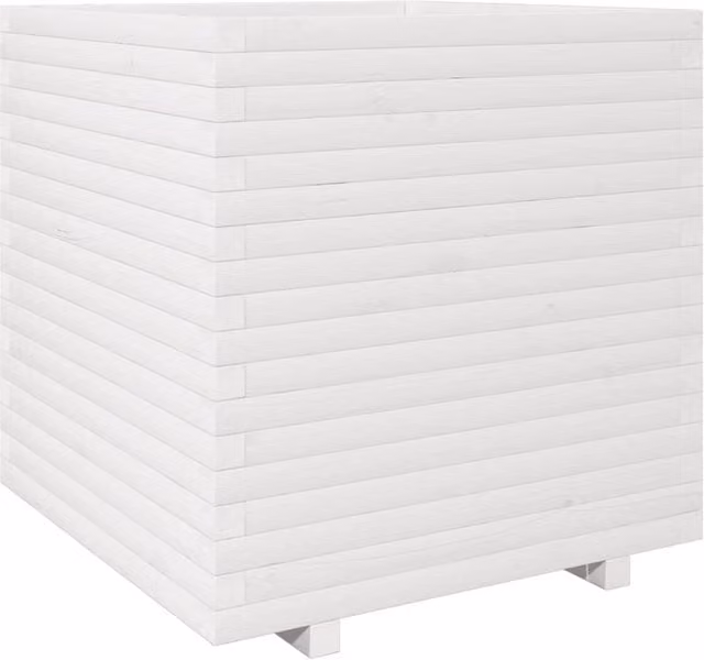 Berkfield Home White Solid Wood Pine Garden Planter Tub W: 70 cm, D: 70 cm, H: 72.5 cm