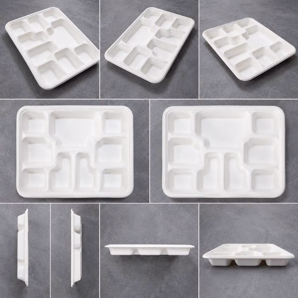 ECONX 200 Pack White Disposable 9 Compartment Bagasse Paper Dinner Plates – 6