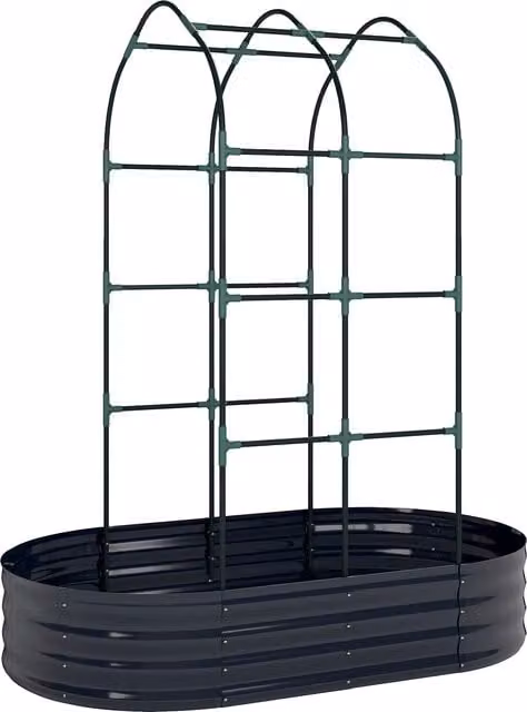 Outsunny Galvanised Steel Raised Garden Bed with Arched Trellis, Dark Grey, W: 152.4 cm, D: 91.44 cm, H: 182.88 cm – 1