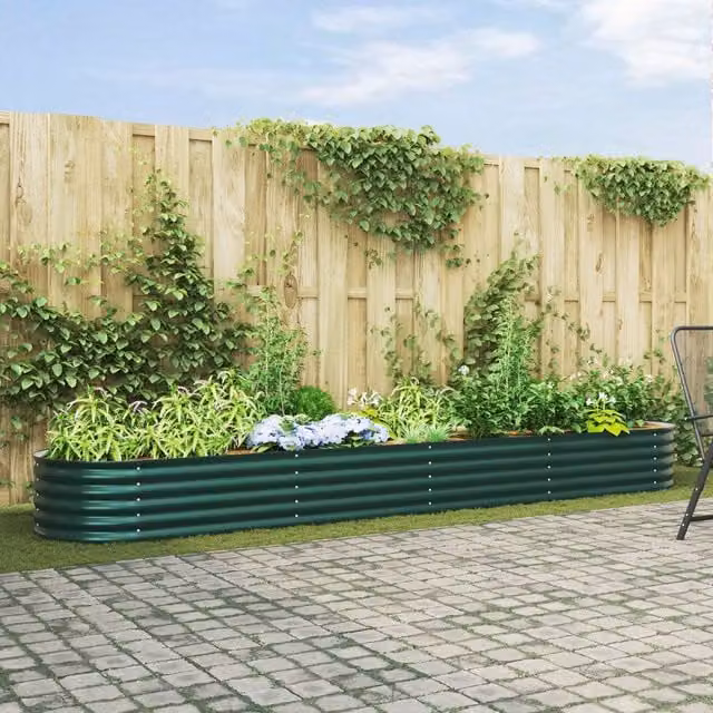 Berkfield Home Garden Green Galvanised Steel Raised Bed W: 400 cm, D: 80 cm, H: 44 cm