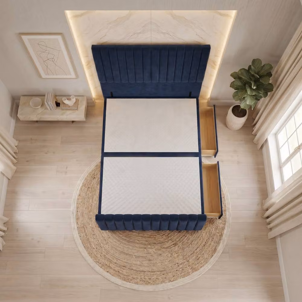 Somnior Eleanor Velvet Divan Base with 2 Drawers, 54 inch Headboard and 22 inch Footboard, Small Single, Navy Blue – 3