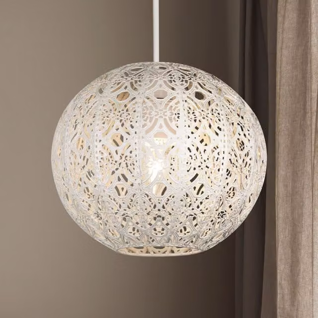 Lighting Collection Beige and White Metal Sphere Globe Lamp Shade – 2
