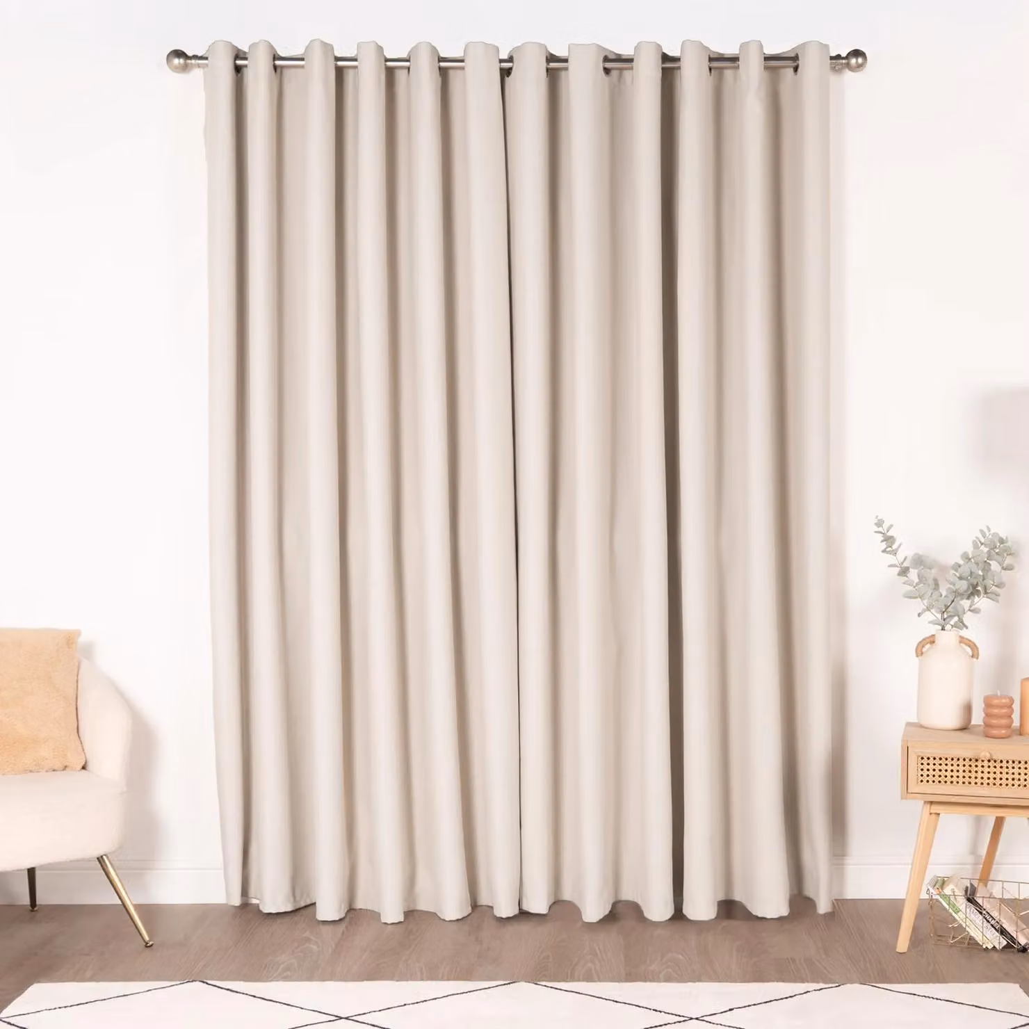 OHS Pair of Thermal Ready Made Eyelet Blackout Curtains in Stone, Width: 228 cm, Drop: 228 cm – 2
