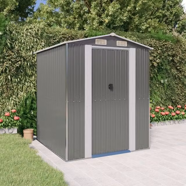 Berkfield Home Garden Shed in Light Grey Galvanised Steel, W/D/H: 192 x 191 x 223 cm – 1