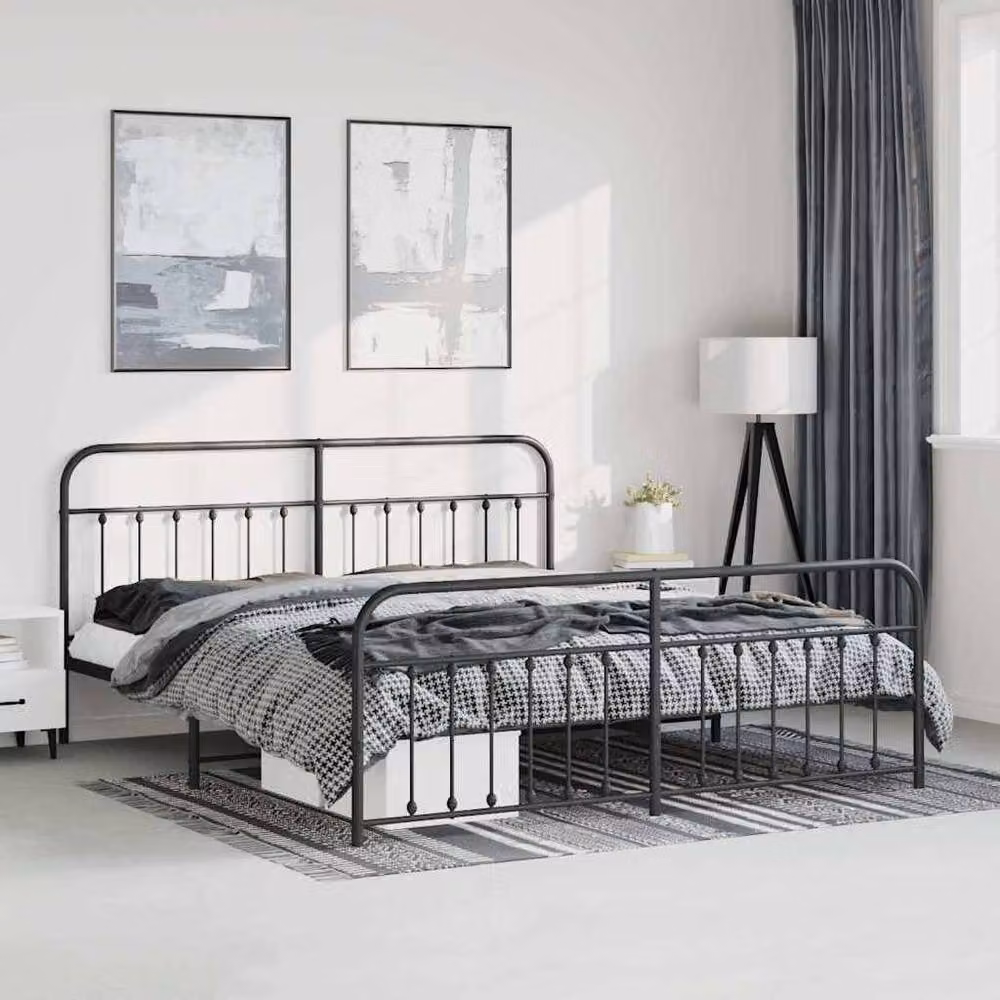 Berkfield Home Metal Bed Frame with Headboard and Footboard in Black, W: 183 cm, L: 213 cm – 2