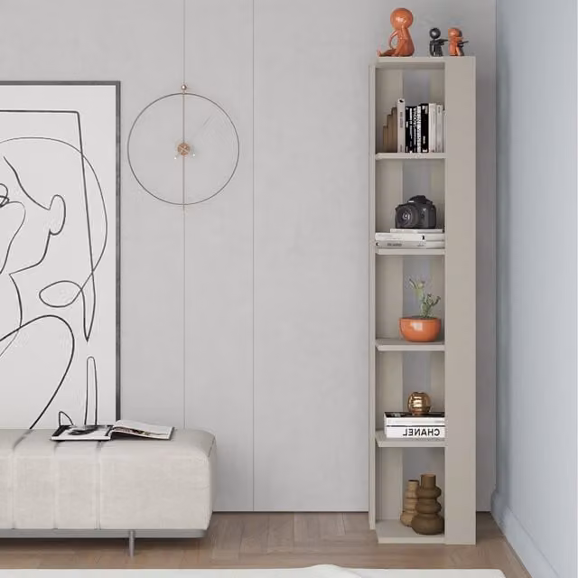 HOCUS PICUS 5 Tier Modern Corner Bookcase in Sandstone Beige, W/D/H: 34.0 x 34.0 x 161.0 cm – 1
