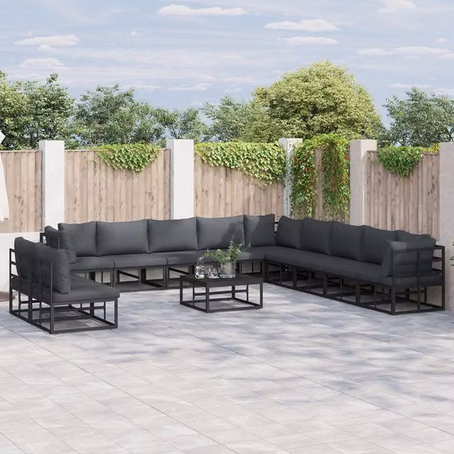 Berkfield Home 12-Piece Modern Garden Sofa Set in Black Powder Coated Aluminium with UV-Resistant Cushions and Scatter Pillows