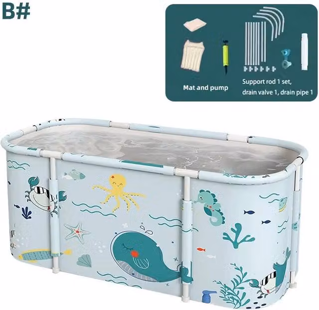 Kelvenix Folding Portable Bathtub in Light Blue, W: 140 cm, D: 60 cm, H: 60 cm – 1
