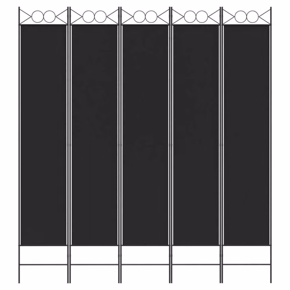 Berkfield Home 5-Panel Fabric Room Divider in Black, W: 200 cm, H: 220 cm – 3