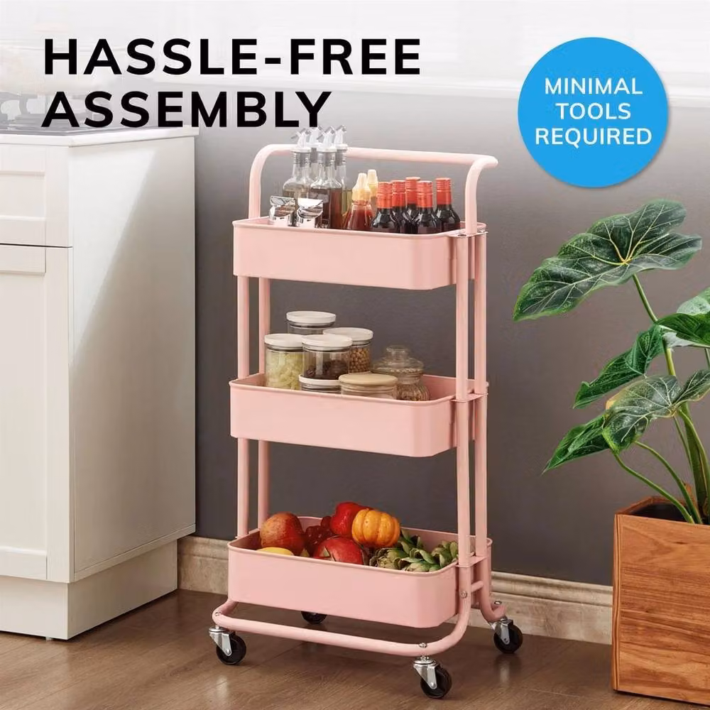 Havendro 3 Tier Metal Storage Cart on Wheels in Pink – 5