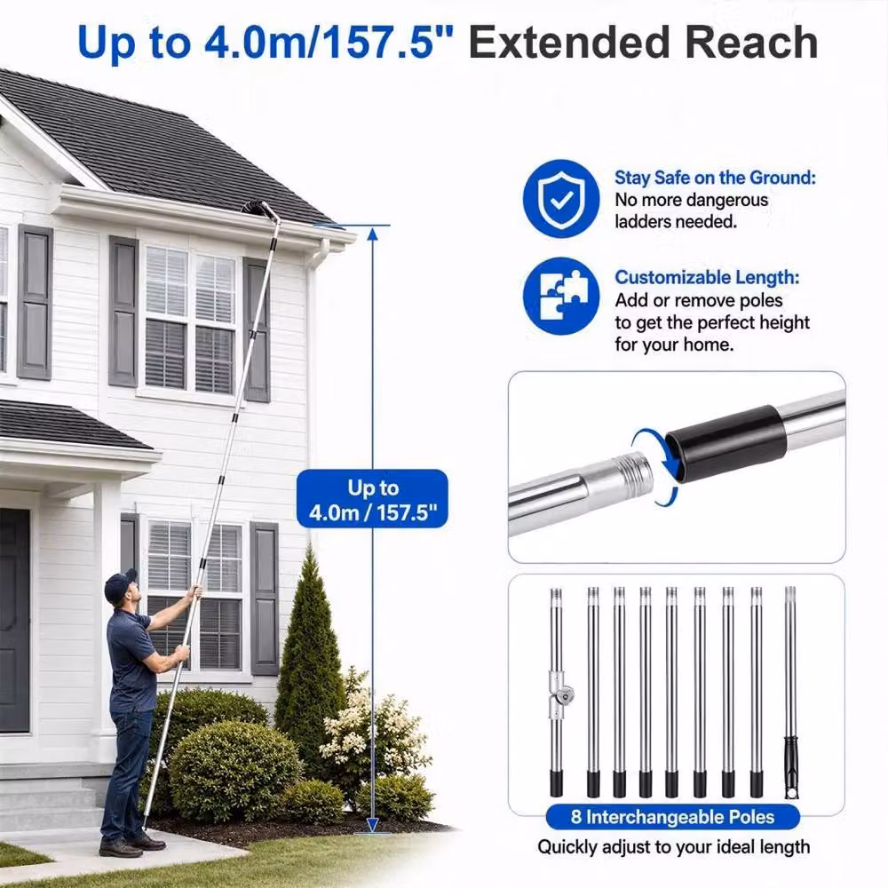 EONLION Silver Gutter Cleaning Tool with Telescopic Handle and Scraper – 3