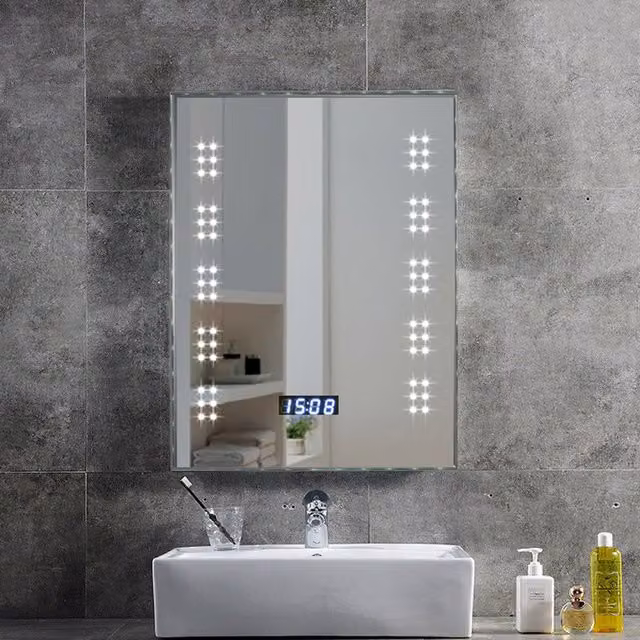 Livingandhome Rectangular LED Bathroom Mirror with Motion Sensor and Cool White Light in Silver