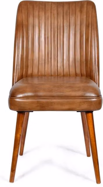 Elm Home And Garden Mid Century Real Leather Kitchen Dining Chair, Brown, H 93 cm x W 50 cm x D 61 cm – 1