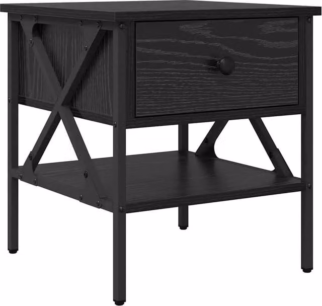 Berkfield Home Black Oak Bedside Table, W: 40 cm, D: 42 cm, H: 45 cm