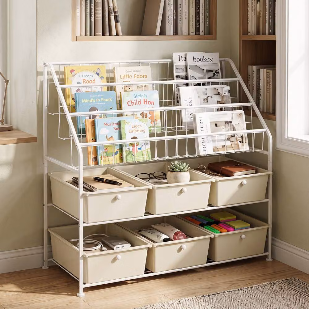 Costway 5-Tier Metal Storage Organiser with 6 Removable Drawers in White – 3
