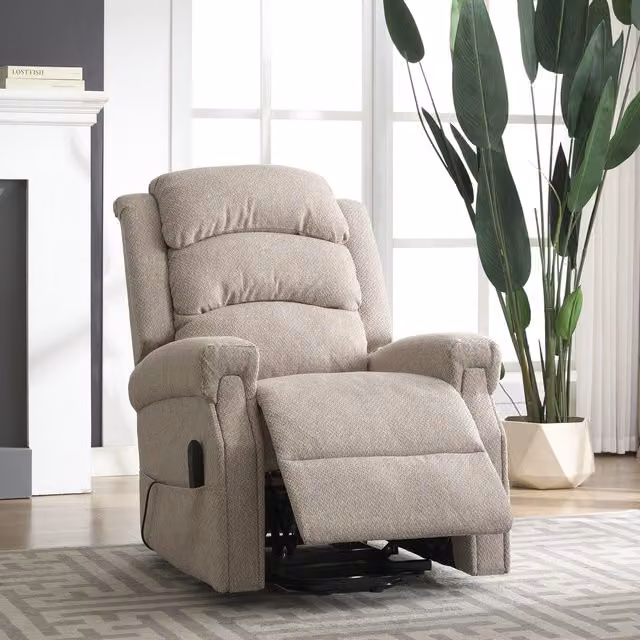Artemis Home Eltham Dual Motor Electric Lift Assist Recliner with Massage and Heat in Beige Fabric