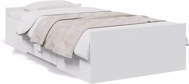 Berkfield Home Small Single Bed Frame with Drawers in White, W: 75 cm x L: 190 cm