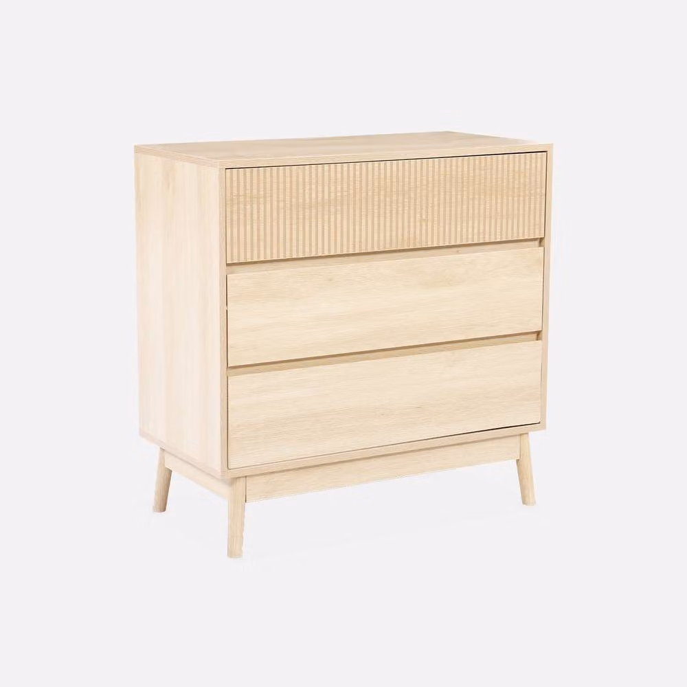Sweek 3-Drawer Scandinavian Style Chest with Grooved Wooden Detail in Light Brown – 2