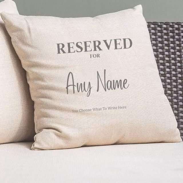 Aye Do Gifts Personalised Reserved for Any Name Script Linen Cushion in Beige