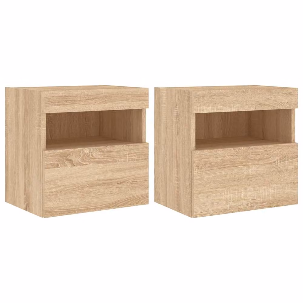 Berkfield Home Set of 2 TV Wall Cabinets with LED Lights in Sonoma Oak Light Brown, W/D/H: 40 x 30 x 40 cm – 2