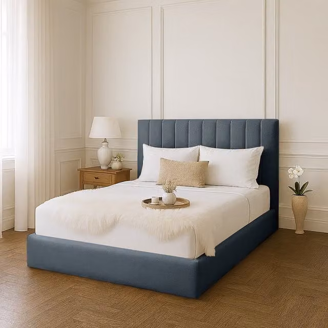 Desire Deco Gloria Upholstered Velvet Bed Frame, Grey, W/D/H: 140 x 200 cm