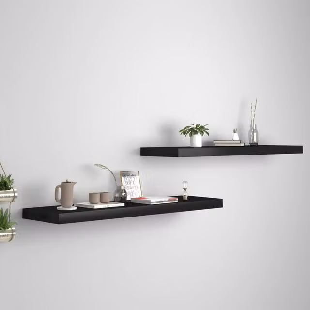 Berkfield Home Floating Wall Shelves, 2 Piece Set, Black, W/D/H: 90 x 23.5 x 3.8 cm