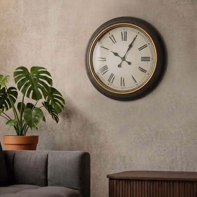 Wyld and Coco Vintage-Inspired Round Analog Wall Clock in Black, Diameter: 63 cm – 1