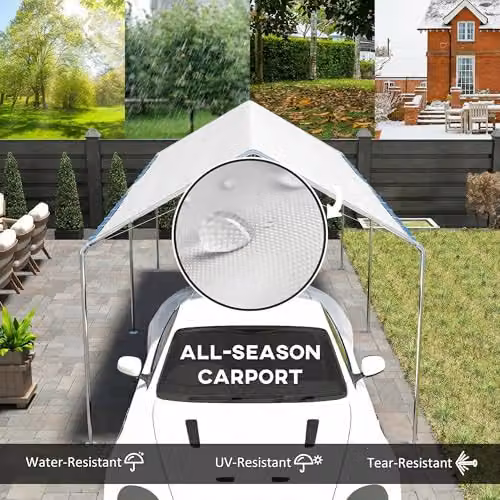 Outsunny White Galvanised Steel Gable Carport Garage Car Shelter – 3
