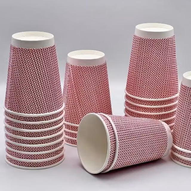 ECONX Triple Layered Disposable Paper Coffee Mugs, Pink, 355 ml