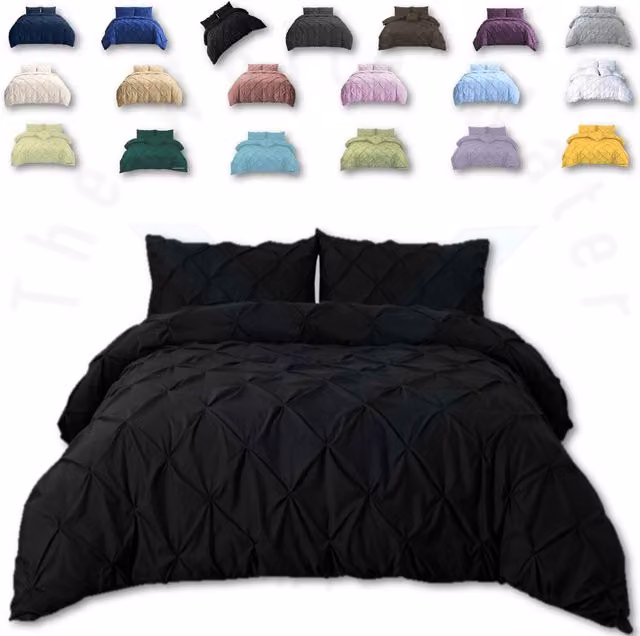 TheWhiteWater Limited Pintuck Bedding Duvet Cover and Pillowcase Set in Black, Single
