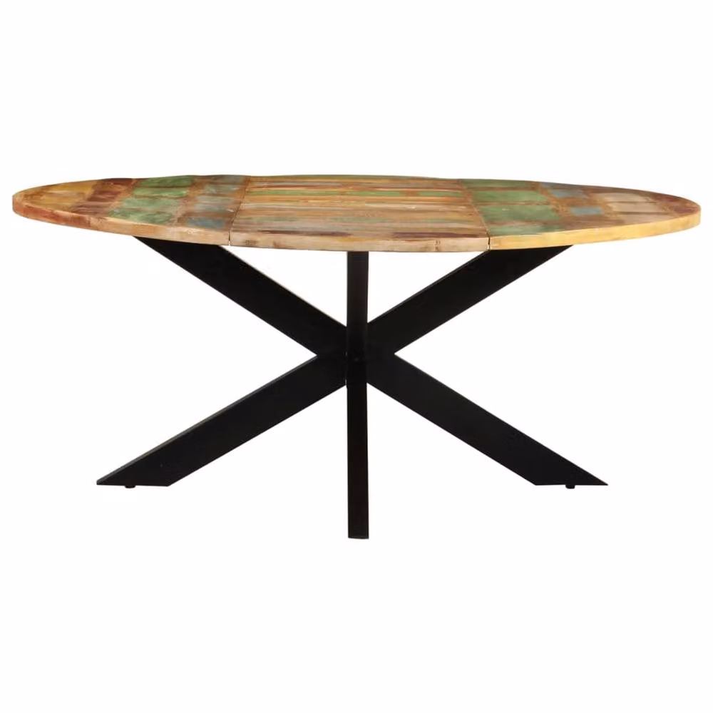 Berkfield Home Round Rustic Dining Table in Brown Reclaimed Wood with X-Frame Base, Diameter: 175 cm, Height: 75 cm – 2