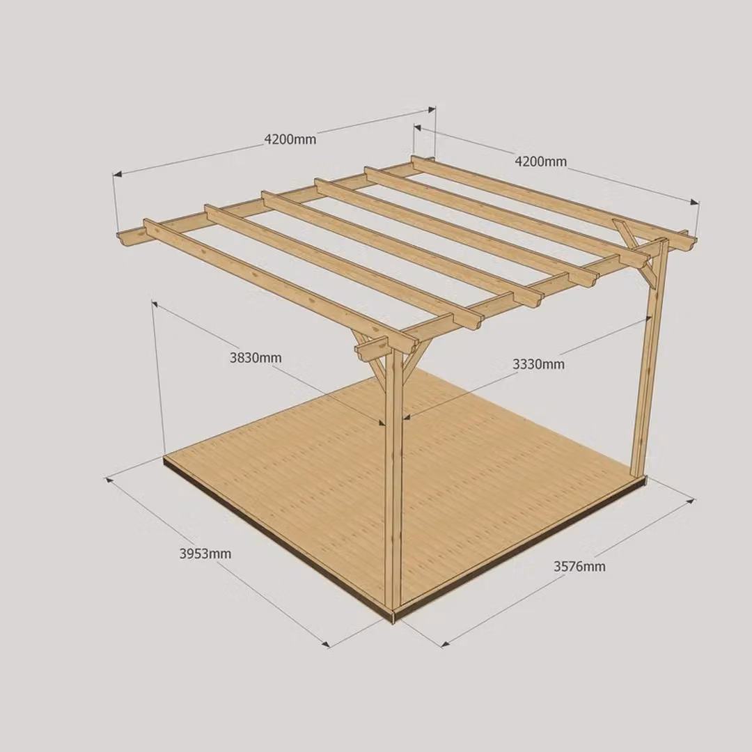 Rutland County Garden Furniture Ltd Wall Mounted Lean-to Garden Pergola and Decking Kit, Brown and Green, W: 420 cm, L: 420 cm – 2