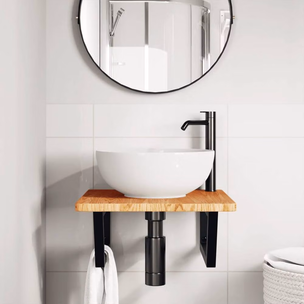 Berkfield Home Wall Mounted Basin Shelf in Brown Oak and Steel – 2