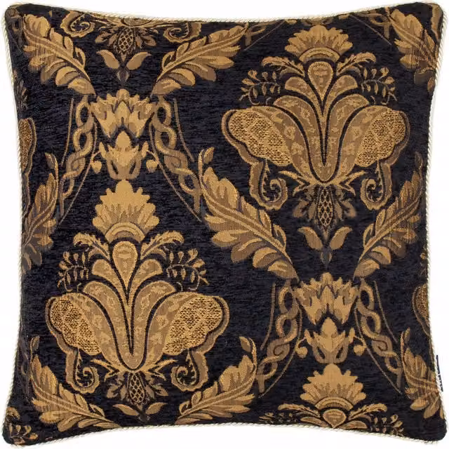 Make it a Home Shiraz Jacquard Chenille Square Cushion in Black and Gold, W: 45 cm