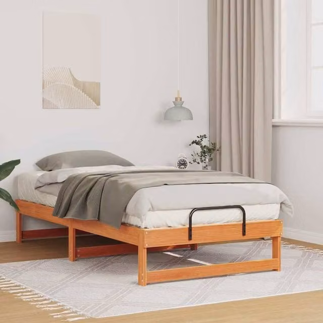 Berkfield Home Modern Solid Pine Wood Bed Frame, Brown, W/D/H: 90 x 190 cm – 1