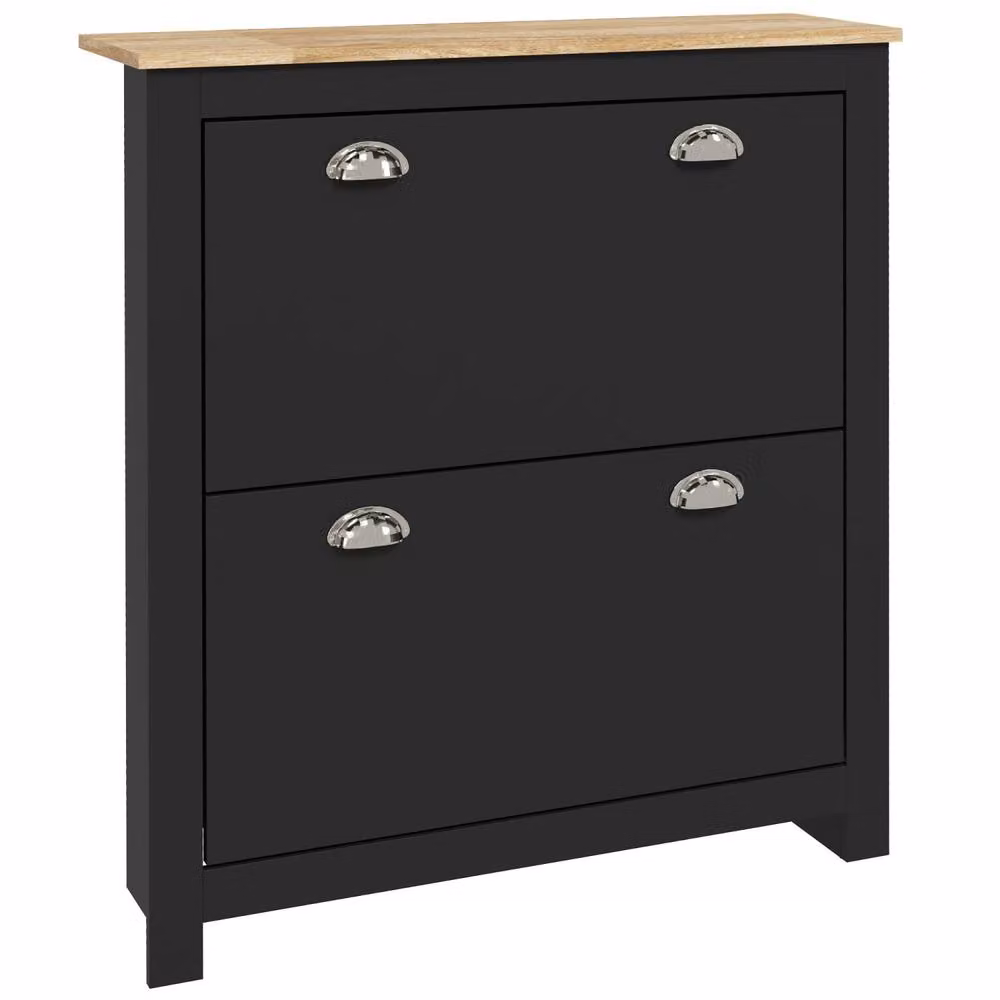 Wyld Haus Resuka Black Slim 2 Drawer Shoe Cabinet in MDF with Tilting Compartments – 2