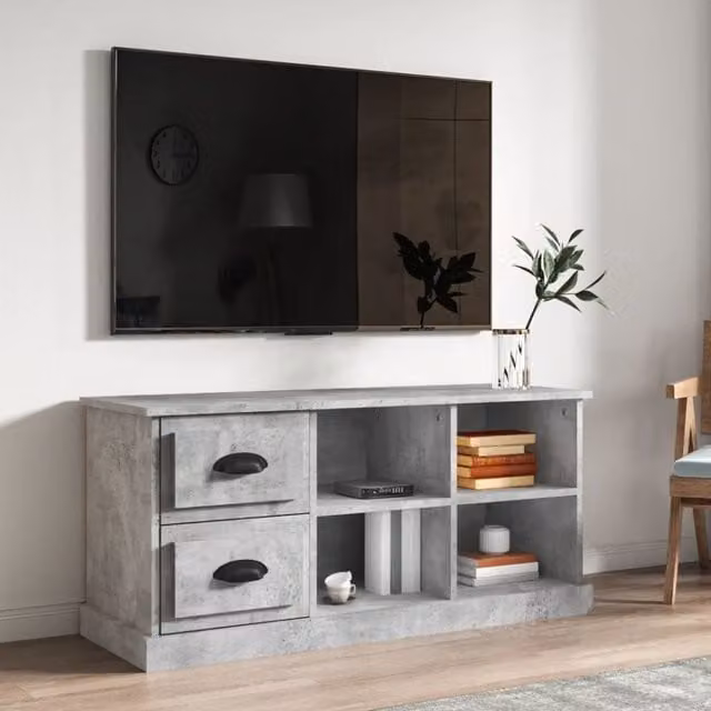 Berkfield Home TV Cabinet in Concrete Grey, Engineered Wood, W: 102 cm, D: 35.5 cm, H: 47.5 cm – 1