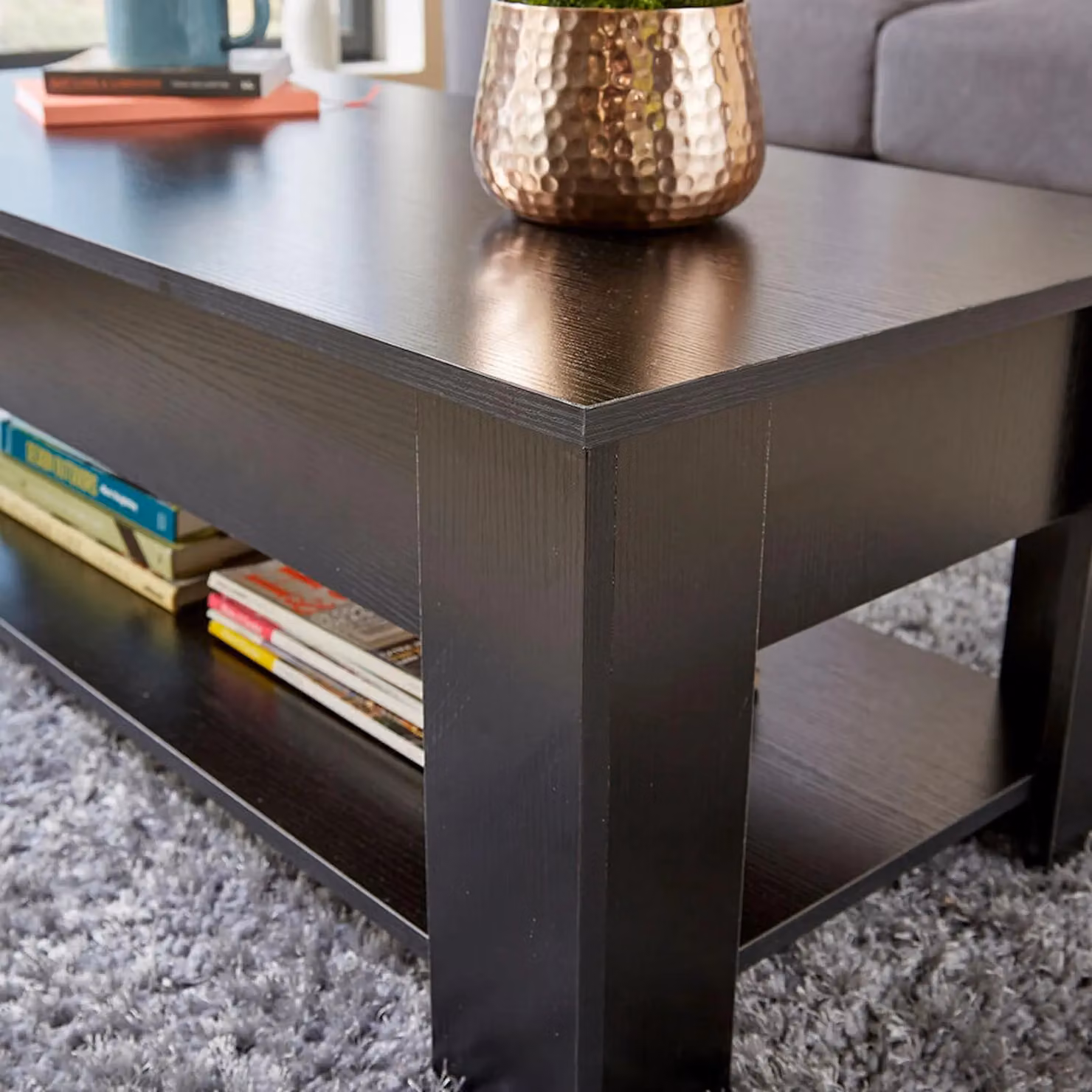 Home Source Orlando Lift Up Coffee Table with Storage Shelf in Black – 4