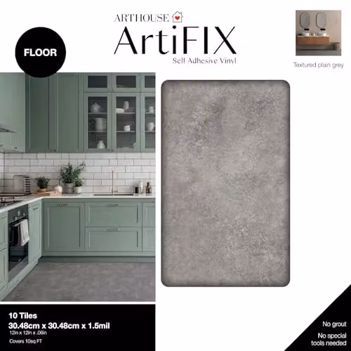 Arthouse Plain Textured Grey Floor Tiles, 10 Tiles Per Pack, W/D/H: 30.5 x 30.5 x 1.5 cm – 4