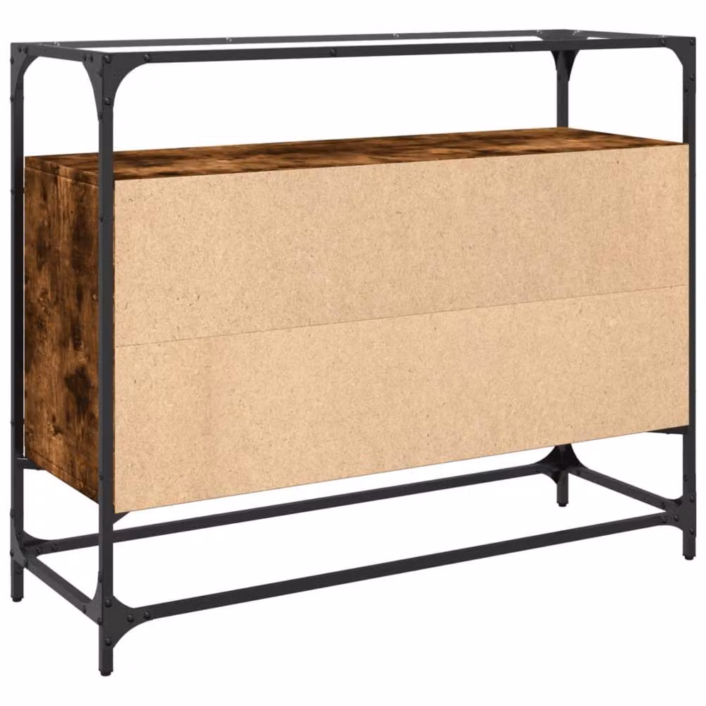 Berkfield Home Sideboard with Glass Top in Smoked Oak Brown, W/D/H: 98 x 35 x 81 cm – 5