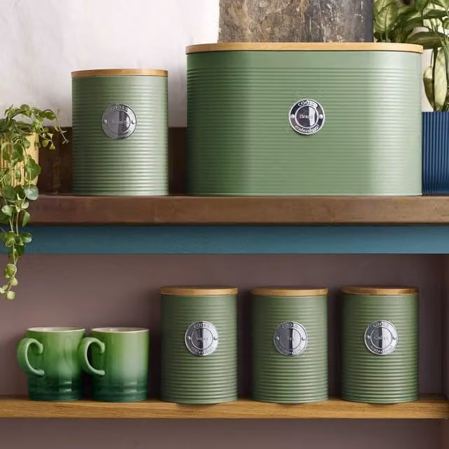Cooks Professional 5-Piece Airtight Kitchen Storage Set in Green and Silver with Stainless Steel and Bamboo