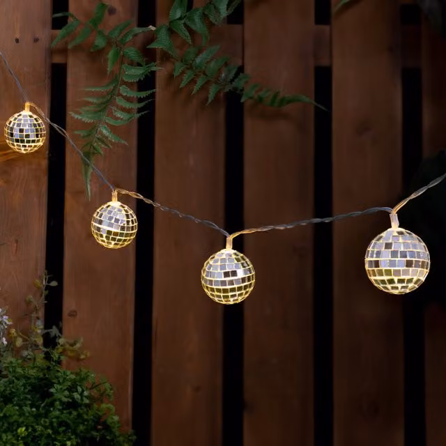 The Illuminated Garden 10 LED Solar Disco Ball String Lights in Silver
