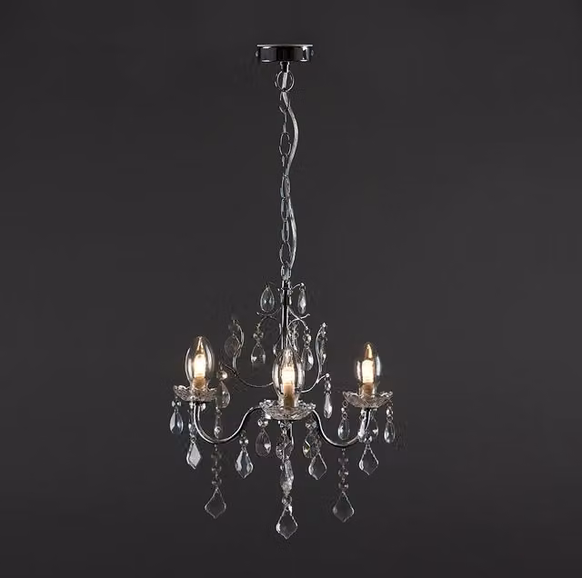 ValueLights Varuna IP44 Glass Droplet Bathroom Chandelier Pendant Ceiling Light in Chrome and Transparent