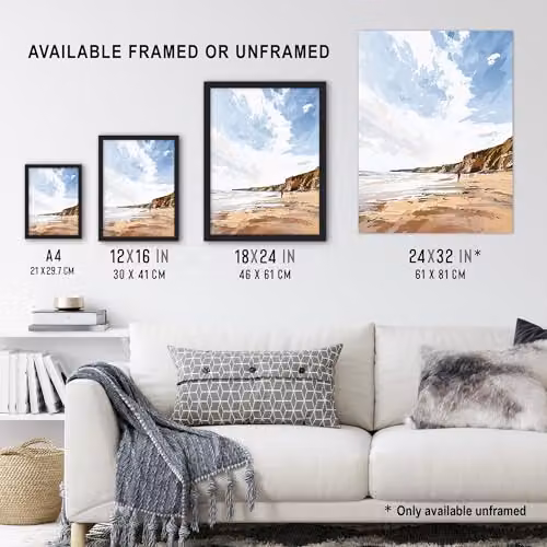 Artery8 Filey Beach Coastal Cliffs Landscape England Framed Wall Art Print, W: 21.0 cm, H: 29.7 cm – 3