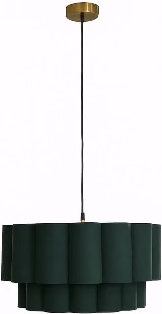 CGC Selina Scalloped Two Tier Cream and Green Fabric Drum Lampshade, Diameter: 48 cm