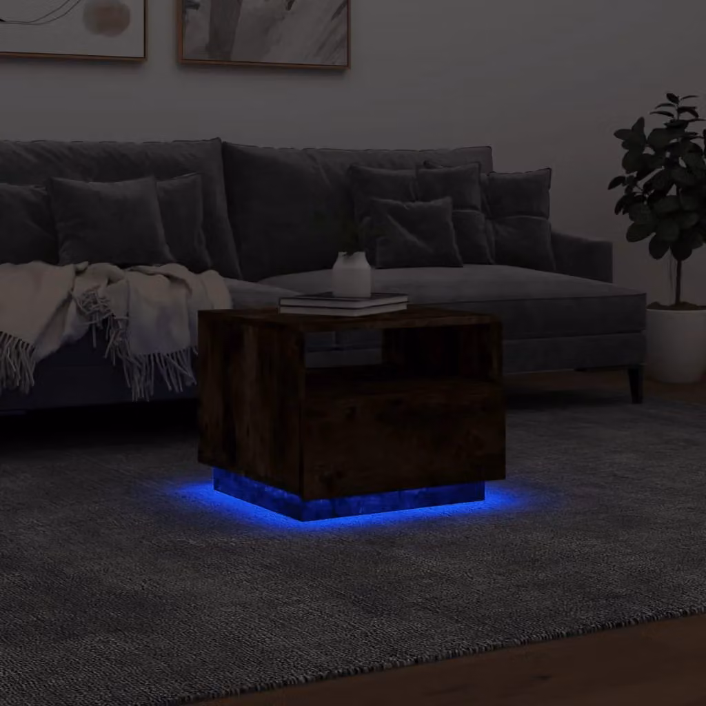 Berkfield Home Modern Coffee Table with LED Lights in Smoked Oak Brown, W/D/H: 50 x 49 x 40 cm – 5