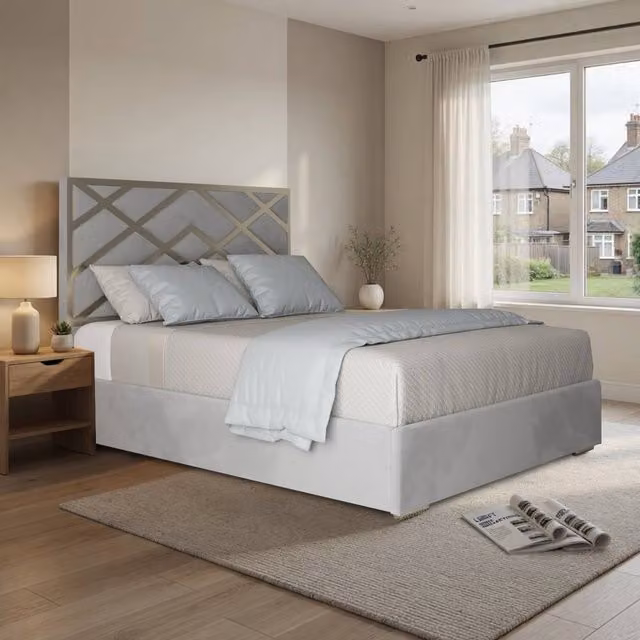 KDMD Wolferton Grey Velvet Upholstered Metal Designer Bed Frame, Super King, W/D/H: 200 x 189 x 127 cm