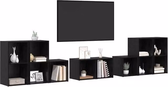 Berkfield Home 8-Piece TV Cabinet Set with Shelving and Storage in Black Oak Engineered Wood