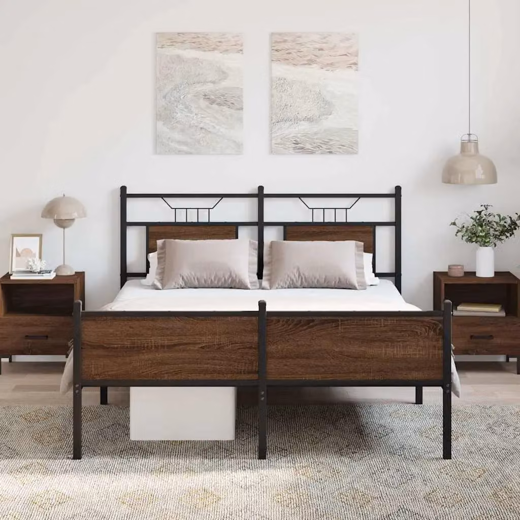 Berkfield Home Bed Frame in Brown Oak with Drawers, W/D/H: 140 x 190 x 91.5 cm – 2