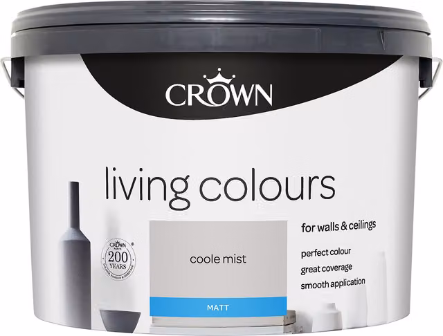 Crown Living Colours Matt Emulsion Paint, Coole Mist Grey and White, 10 l